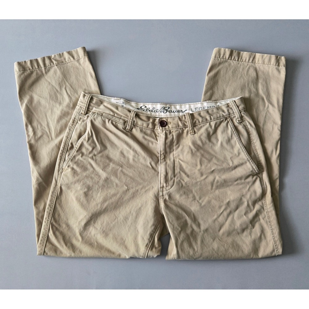 Eddie‎ Bauer Legend Wash Chinos Mens 36x30 Khaki Tan Slim Fit Pants - Picture 4 of 11